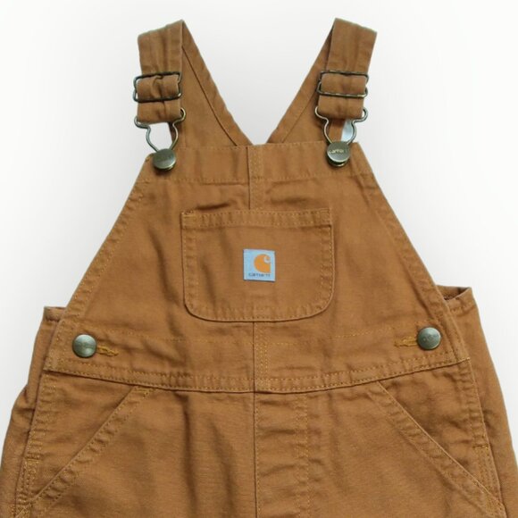 Carhartt Canvas Bib Overalls Toddler Size 2T Brown Double Knee Loose Fit Cotton - Picture 3 of 9